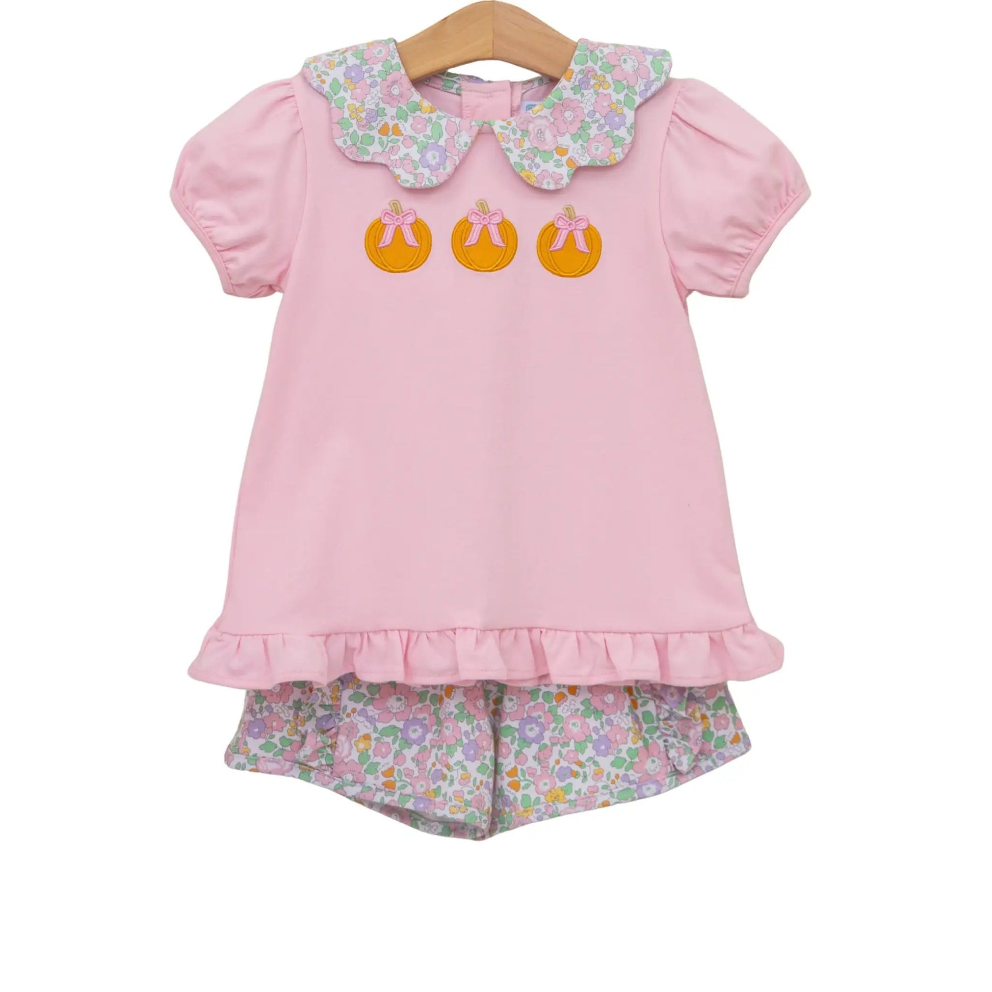 Trotter Street Kids Girls Pink Pumpkin Floral Short Set