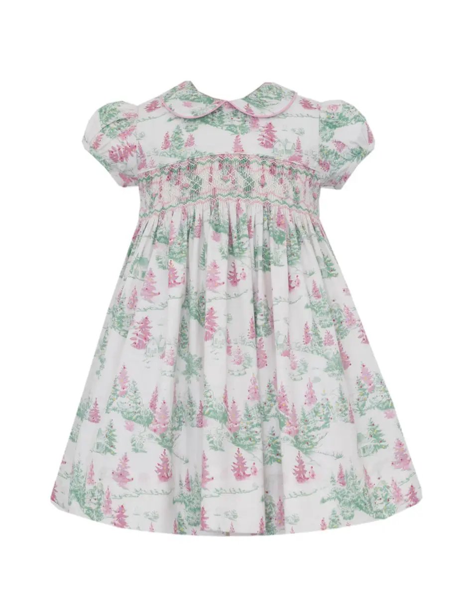Anavini Girls Pink & Green Xmas Toile Float Dress by Anavini