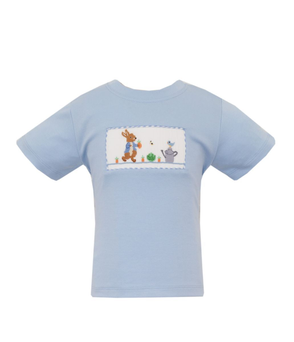 Anavini Boys Blue Knit Smocked Peter Rabbit T-Shirt by Anavini