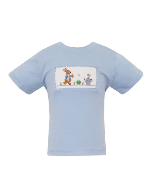 Anavini Boys Blue Knit Smocked Peter Rabbit T-Shirt by Anavini