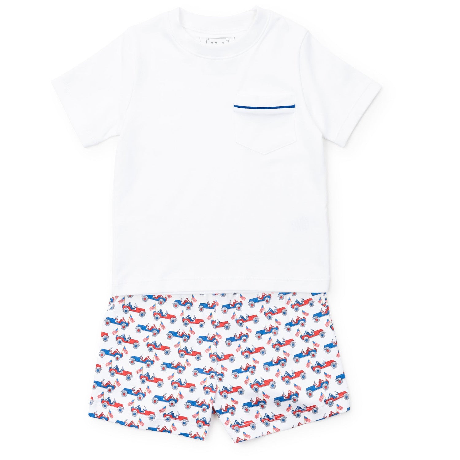 Lila & Hayes Boys Walker Shorts Set - Patriotic Jeeps