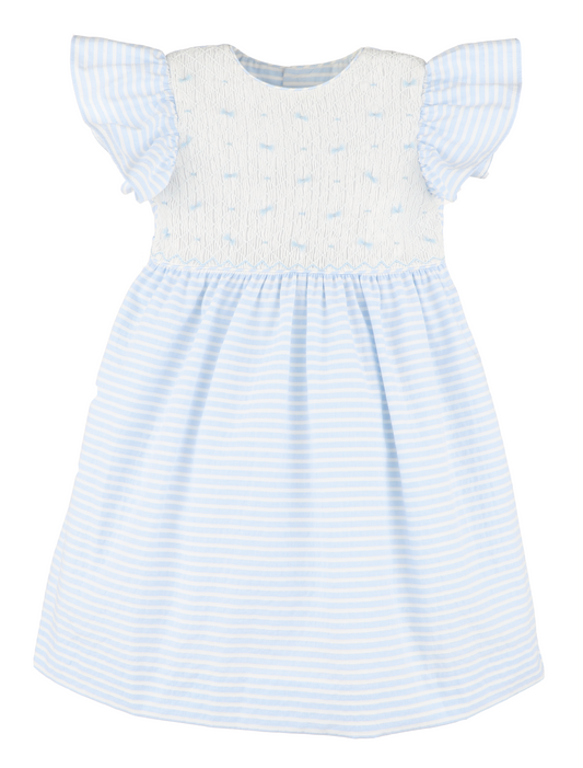 Luli & Me Girls Plumeti Stripes Smocked Dress - Blue by Luli & Me