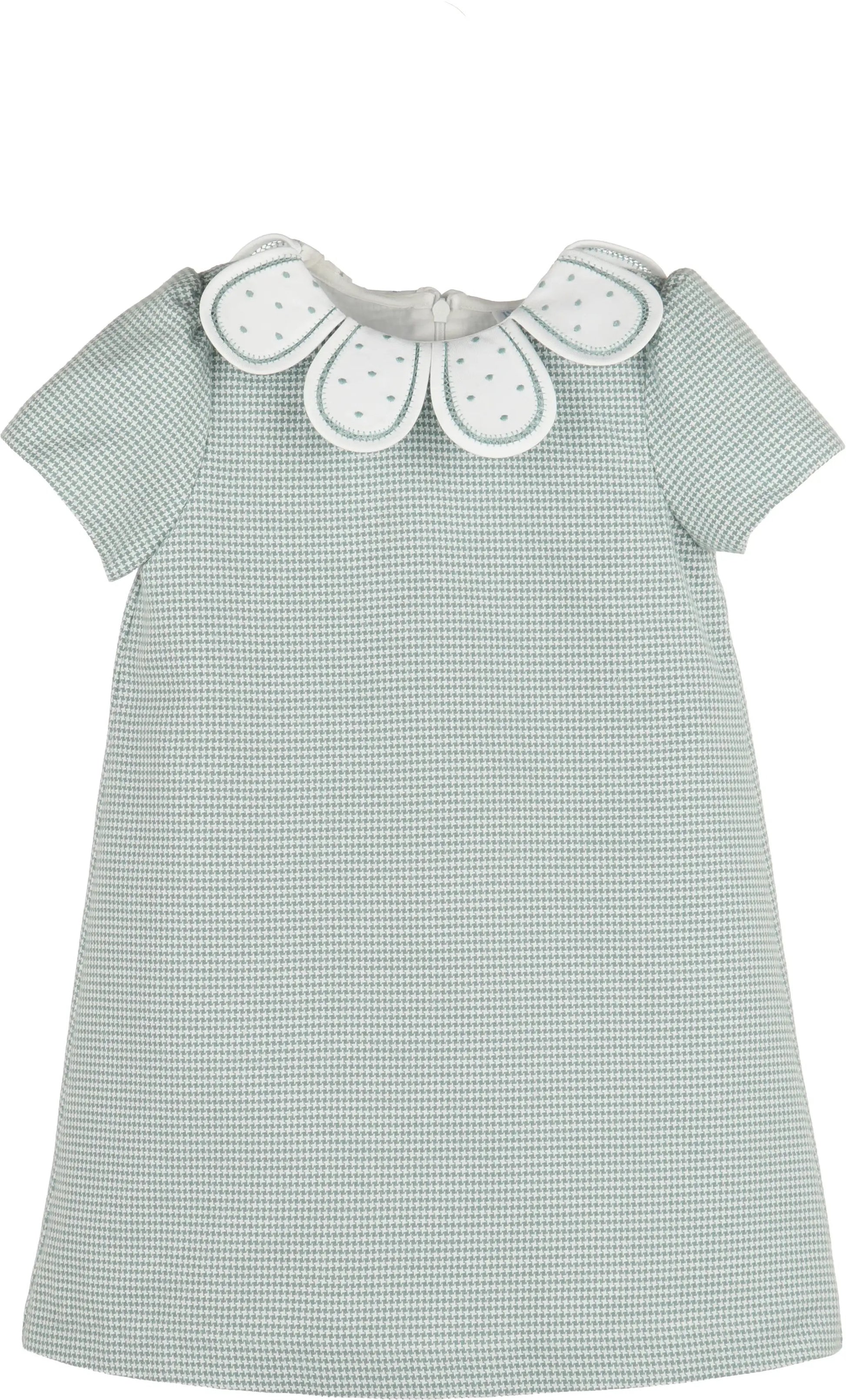 Luli & Me Girls Green Checks Petal Collar Dress