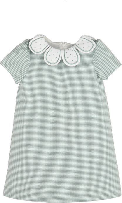 Luli & Me Girls Green Checks Petal Collar Dress
