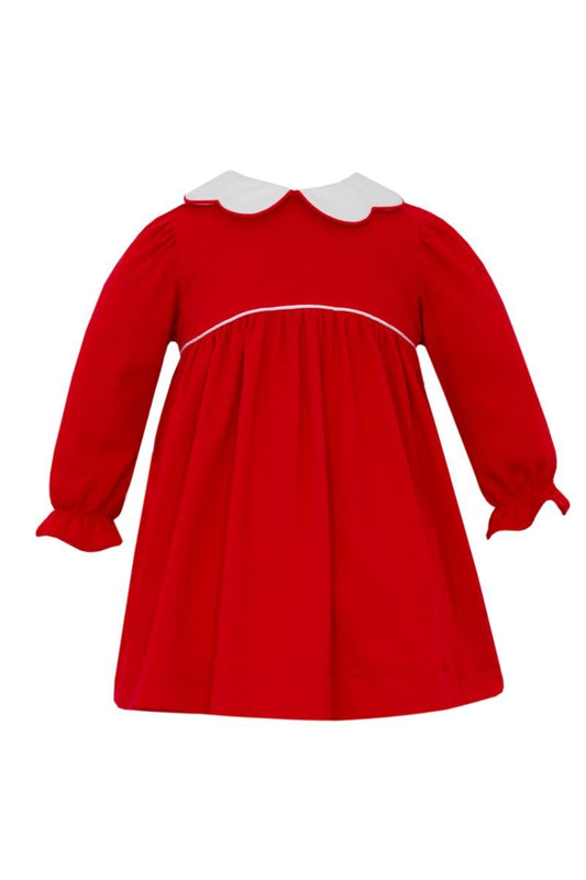 Petit Bebe Knits Girls Red Holiday Knit Long Sleeve Dress with White Scalloped Collar by Petit Bebe