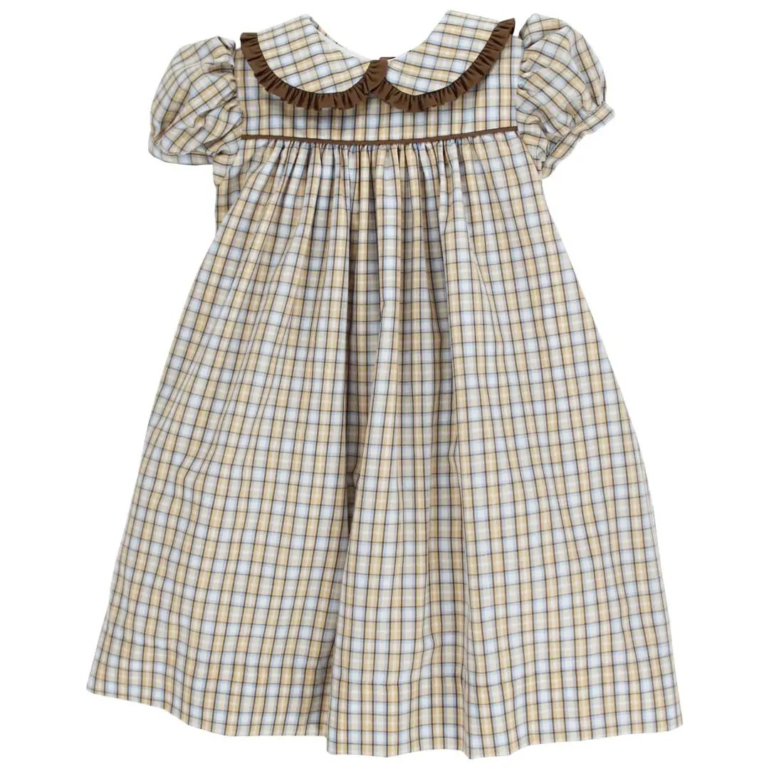 Bailey Boys Girls Pecan Plaid Float Dress - Bow on Back