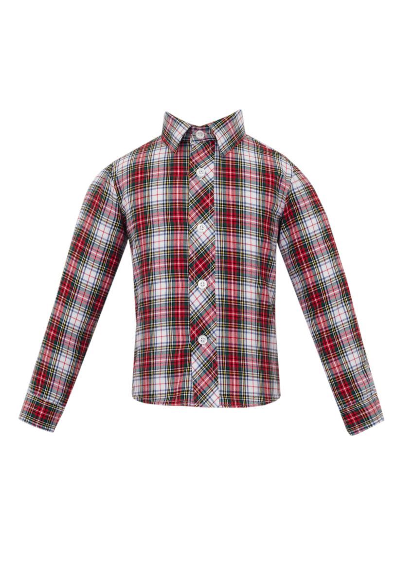Claire & Charlie Boys Holiday Red Tartan Plaid Long Sleeve Button Down Shirt by Claire & Charlie
