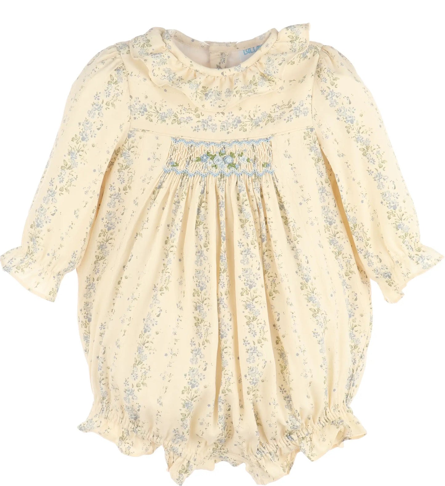 Luli & Me Girls Yellow Autumn Tapestry Bubble - Blue Smocking by Luli & Me