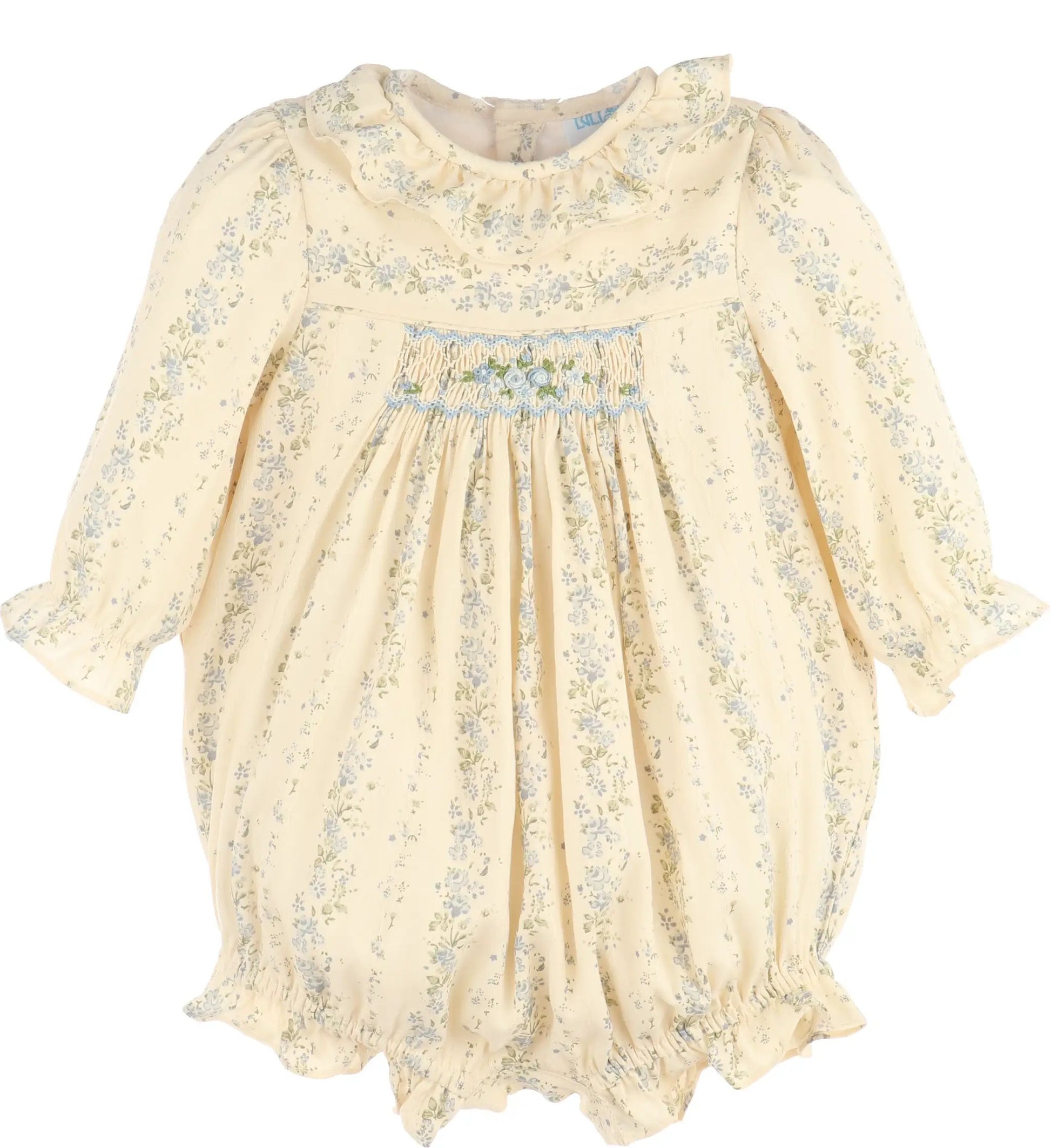 Luli & Me Girls Yellow Autumn Tapestry Bubble - Blue Smocking