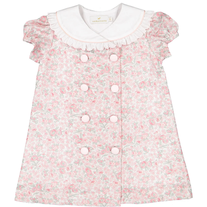 Sal & Pimenta Girls Pink Floral Winter Wonderland Dress with White Collar by Sal & Pimenta