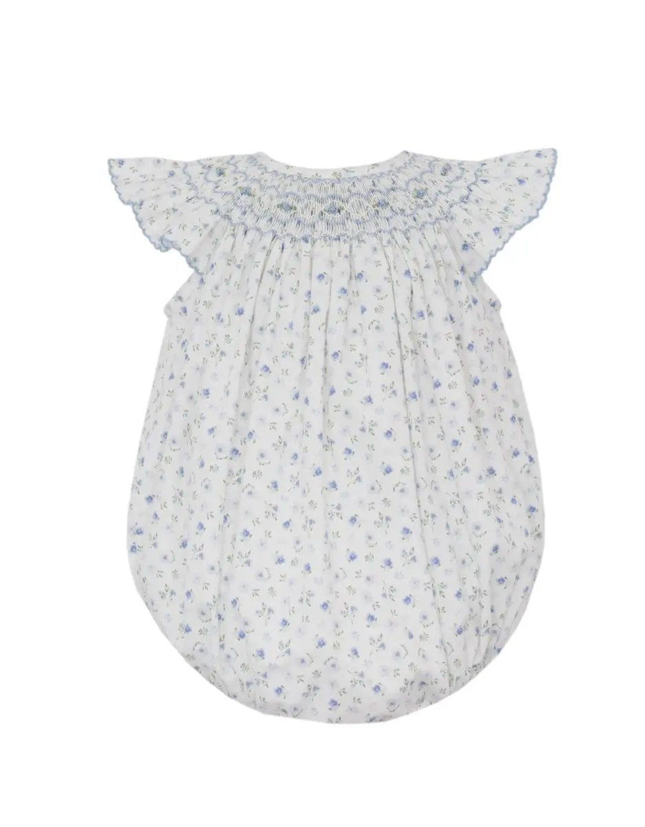Petit Bebe Girls French Blue Floral Smocked Angel Wing Bishop Bubble