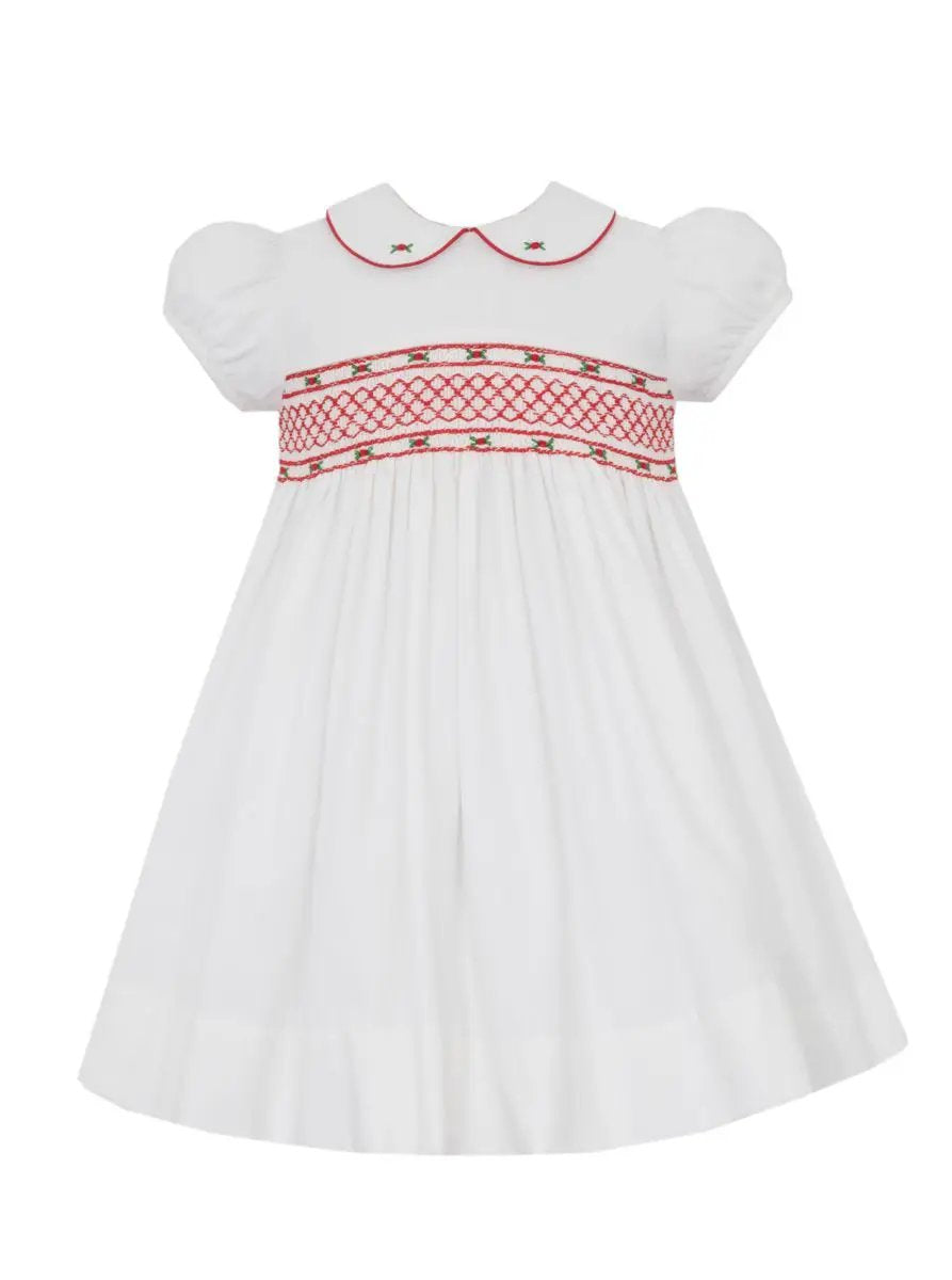 Anavini Girls Winter White Corduroy Smocked Float Dress