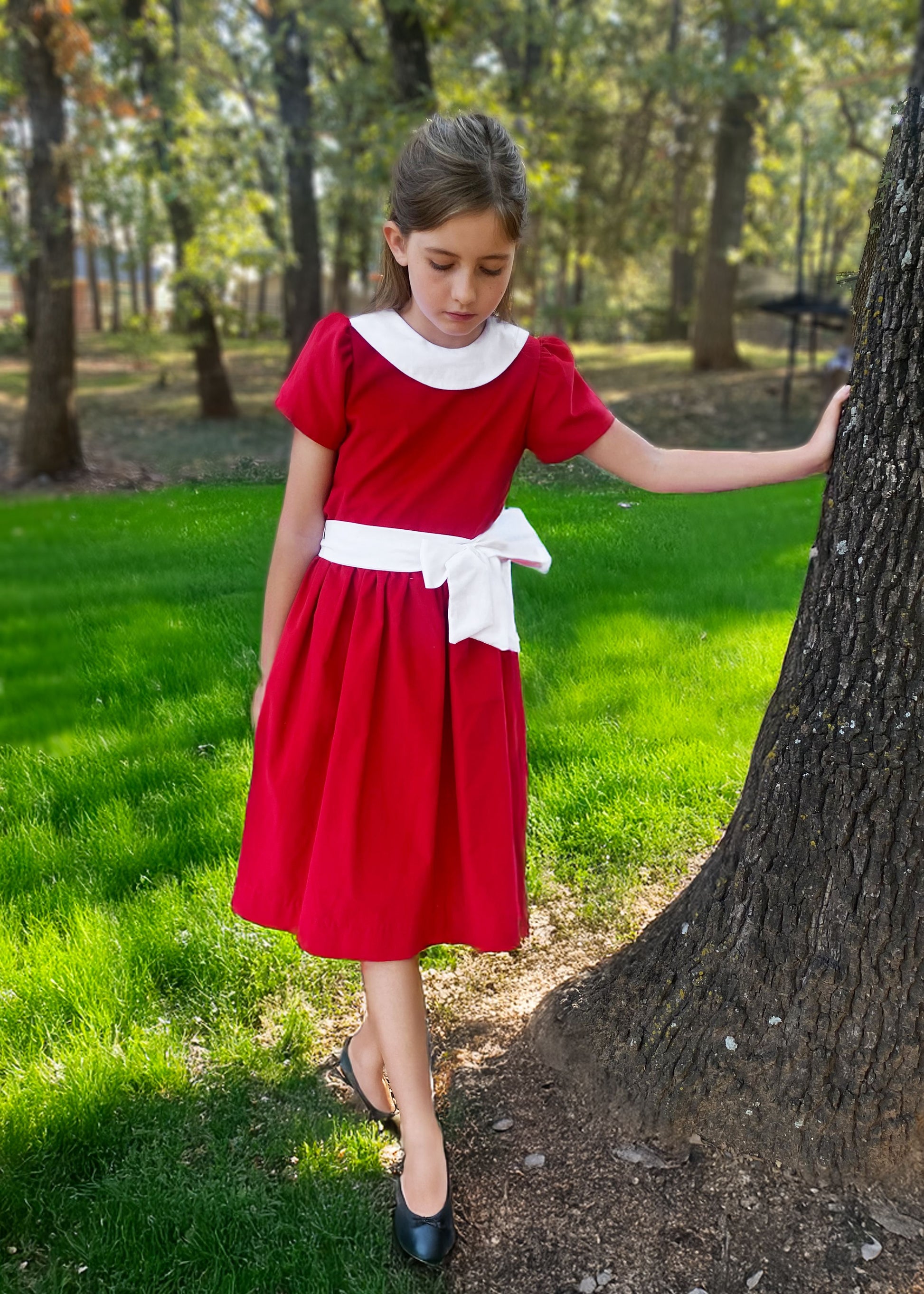Susanne Lively Girls Red Corduroy Dress with White Collar